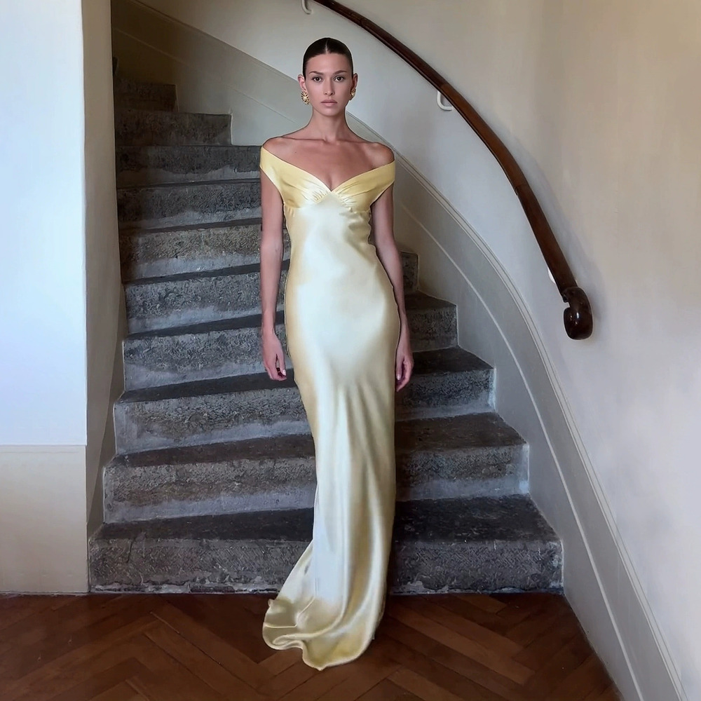 ZARA Satin Slimming Bodycon Backless Off Shoulder Long Evening Dress